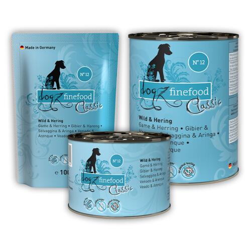 DOGZ FINEFOOD Nassfutter No.12 WILD UND HERING für ernährungsempfindliche Hunde 400g Dose