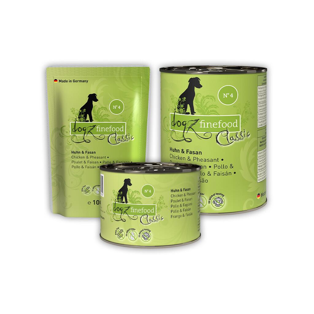 DOGZ FINEFOOD Nassfutter No.4 HUHN UND FASAN für ernährungsempfindliche Hunde 200g Dose