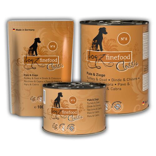 DOGZ FINEFOOD Nassfutter No.8 PUTE UND ZIEGE für ernährungsempfindliche Hunde 200g Dose