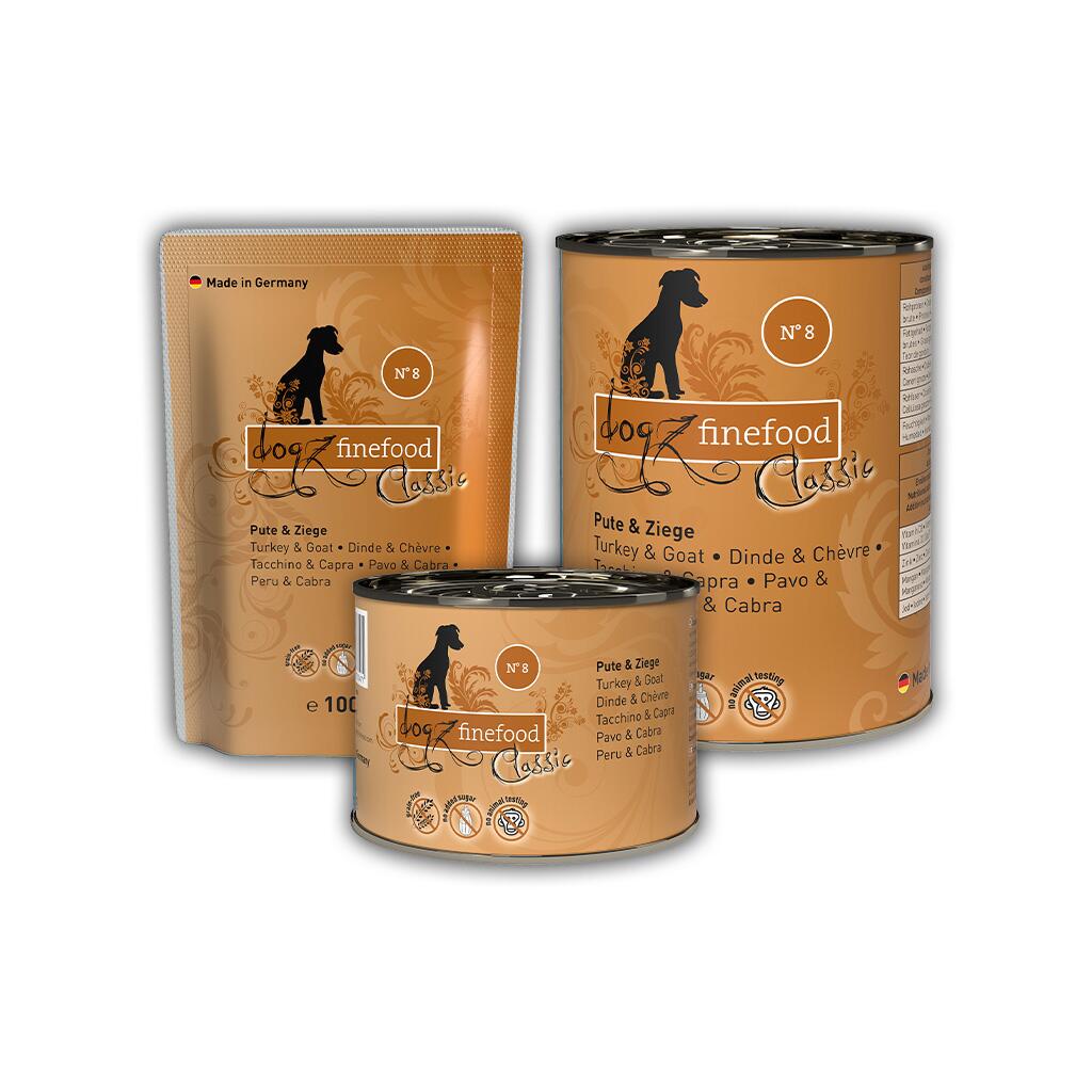 DOGZ FINEFOOD Nassfutter No.8 PUTE UND ZIEGE für ernährungsempfindliche Hunde 100g Beutel