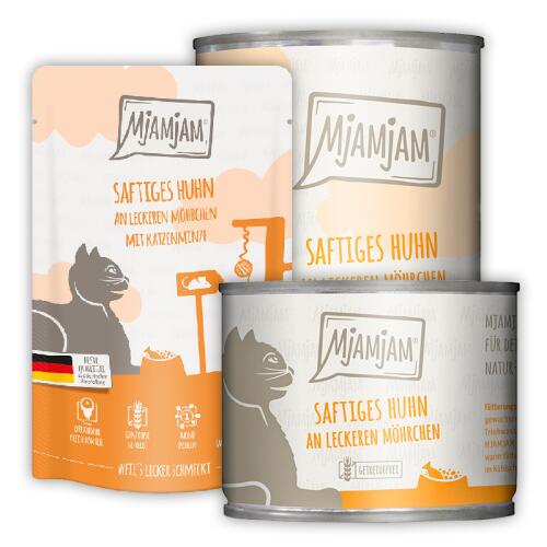 MJAMJAM Nassfutter SAFTIGES HUHN AN LECKEREN MÖHRCHEN für die Katze