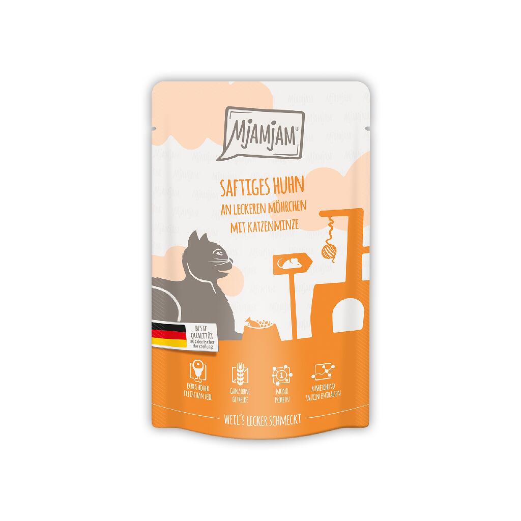 MJAMJAM Nassfutter SAFTIGES HUHN AN LECKEREN MÖHRCHEN für die Katze 125g