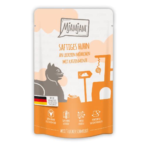 MJAMJAM Nassfutter SAFTIGES HUHN AN LECKEREN MÖHRCHEN für die Katze 125g