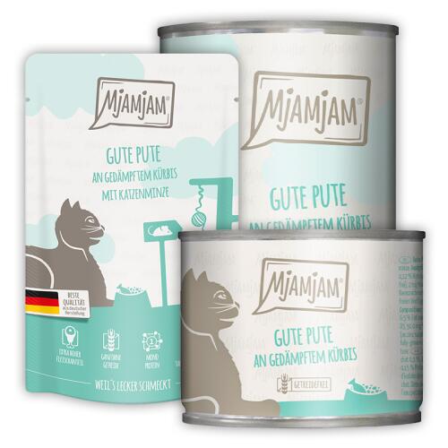 MJAMJAM Nassfutter GUTE PUTE AN GEDÄMPFTEM KÜRBIS für Katzen