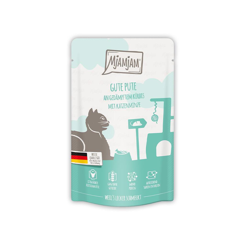 MJAMJAM Nassfutter GUTE PUTE AN GEDÄMPFTEM KÜRBIS für Katzen 125g