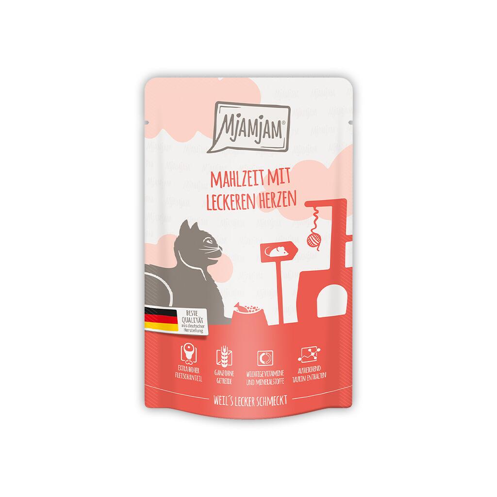 MJAMJAM Nassfutter MAHLZEIT MIT LECKEREN HERZEN für Katzen 125g