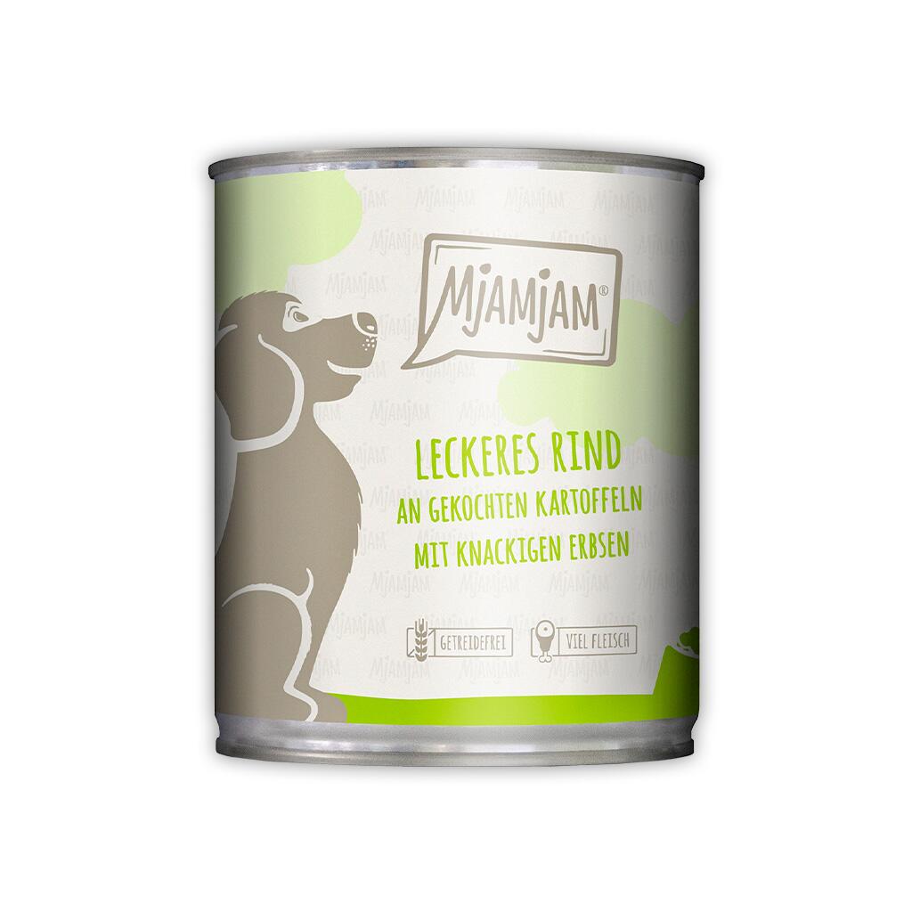 MJAMJAM Nassfutter RIND AN KARTOFFEL UND ERBSEN für Hunde 800g