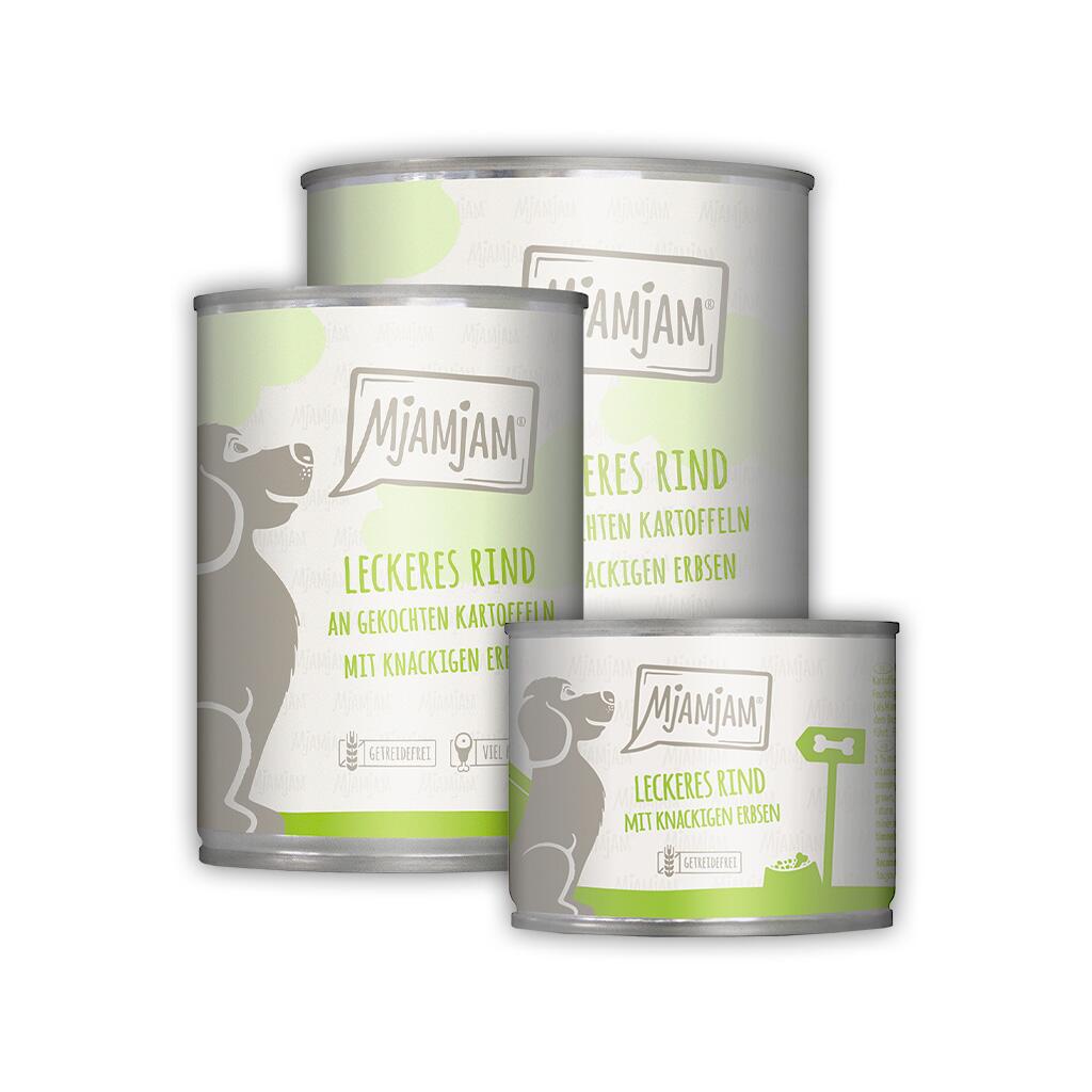 MJAMJAM Nassfutter RIND AN KARTOFFEL UND ERBSEN für Hunde 800g