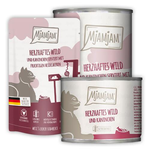 MJAMJAM Nassfutter HERZHAFTES WILD UND KANINCHEN für Katzen