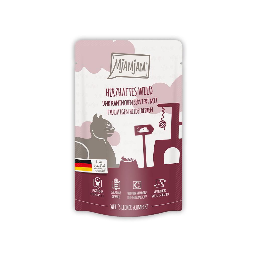 MJAMJAM Nassfutter HERZHAFTES WILD UND KANINCHEN für Katzen 125g