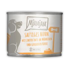 MJAMJAM Nassfutter SAFTIGES HUHN UND ENTE AN MÖHRCHEN UND HIRSE für Hunde 6x 200g