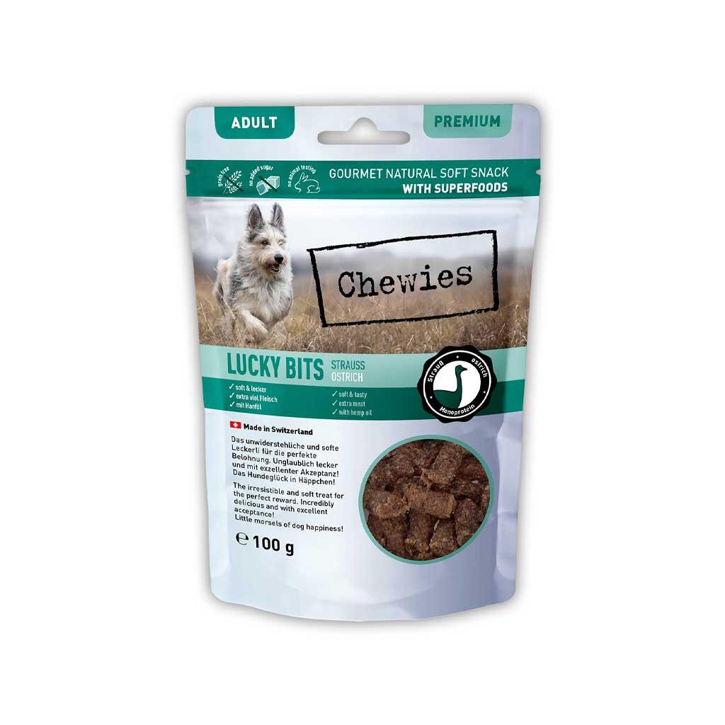 CHEWIES Leckerli LUCKY BITS ADULT STRAUSS für Hunde 100g