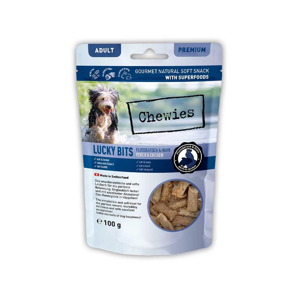 CHEWIES Leckerli LUCKY BITS ADULT FLUSSBARSCH & HUHN für Hunde 100g