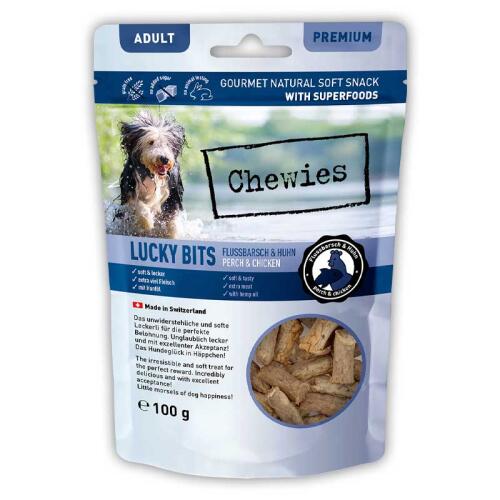 CHEWIES Leckerli LUCKY BITS ADULT FLUSSBARSCH & HUHN für Hunde 100g