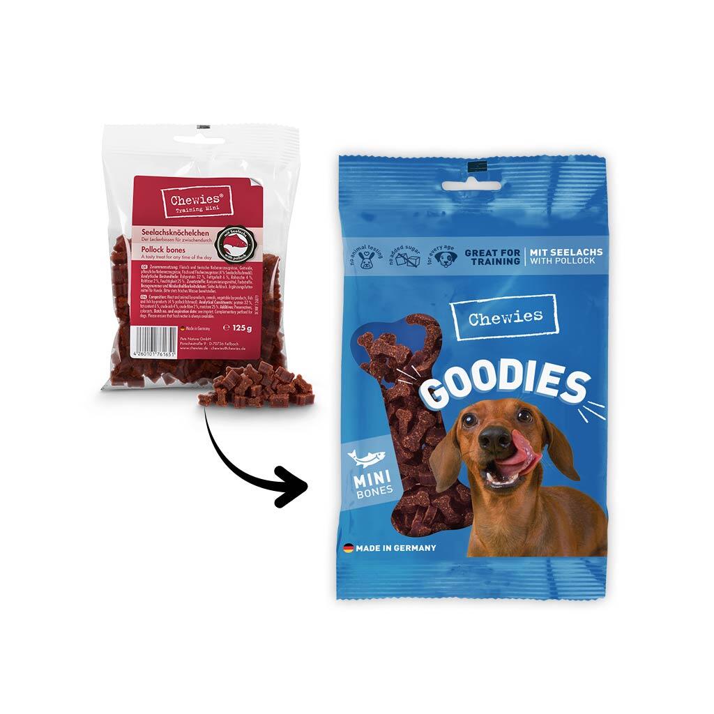 CHEWIES Leckerli GOODIES MINI-SEELACHSKNÖCHELCHEN für Hunde 125g