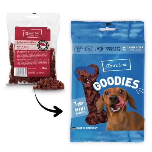 CHEWIES Leckerli GOODIES MINI-SEELACHSKNÖCHELCHEN für Hunde 125g