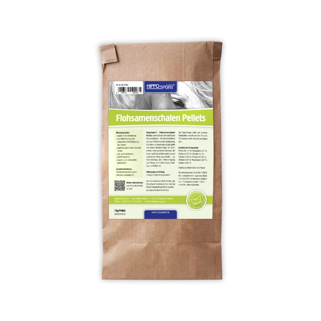 HIPPOSPORT Ergänzungsfutter FLOHSAMENSCHALEN PELLETS für Pferde 1kg